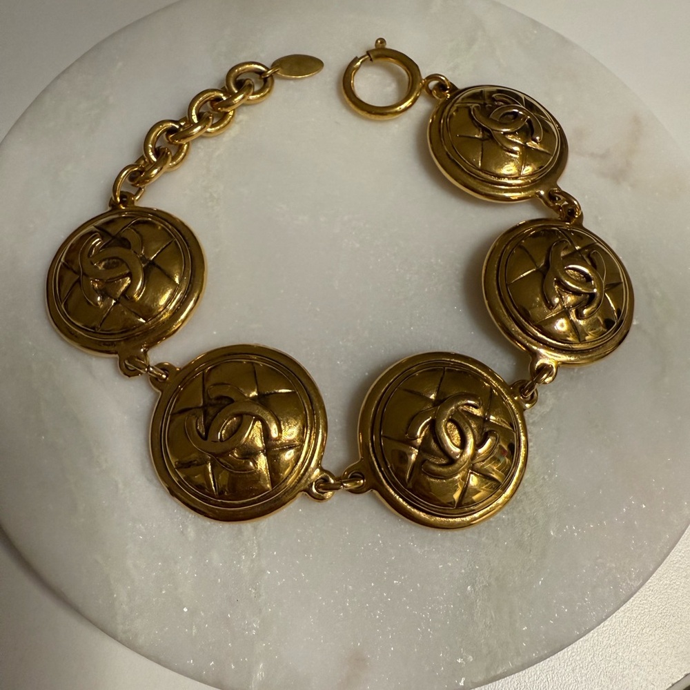 CHANEL Quilted Gold Medallion Bracelet